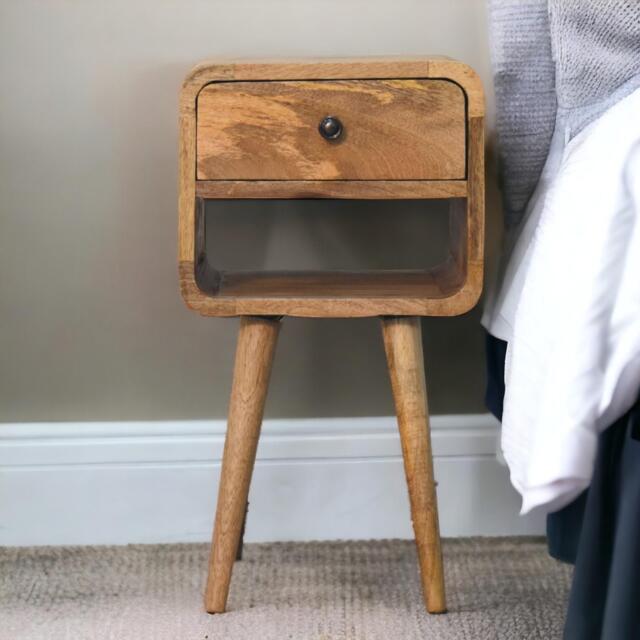 Solid Mango Wood Mini Bedside Table with Spacious Drawer and Open Slot, Hand-finished Desk with Unique Grain, 30L x 30W x 55H cm, Brown - Aosom UK - image 1