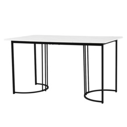 Modern Rectangular Extendable Dining Table with Adjustable Feet and Marble Pattern Top, Table Metal Frame, 140x80x75 cm, White/Black - Aosom UK - thumbnail 7