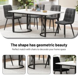 Modern Rectangular Extendable Dining Table with Adjustable Feet and Marble Pattern Top, Table Metal Frame, 140x80x75 cm, White/Black - Aosom UK - thumbnail 4