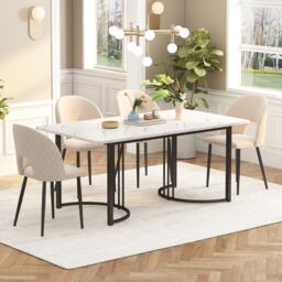Modern Rectangular Extendable Dining Table with Adjustable Feet and Marble Pattern Top, Table Metal Frame, 140x80x75 cm, White/Black - Aosom UK