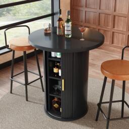Round Bar Table with Metal Handles and Vertical-Slat Reinforced Body, Integrated Cabinet with Sliding Door, 60L x 60W x 91.5H cm, Black - Aosom UK - thumbnail 7