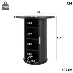 Round Bar Table with Metal Handles and Vertical-Slat Reinforced Body, Integrated Cabinet with Sliding Door, 60L x 60W x 91.5H cm, Black - Aosom UK - thumbnail 3