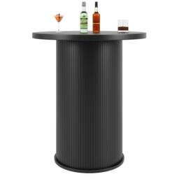 Round Bar Table with Metal Handles and Vertical-Slat Reinforced Body, Integrated Cabinet with Sliding Door, 60L x 60W x 91.5H cm, Black - Aosom UK - thumbnail 9