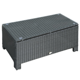 Outsunny Rattan Garden Furniture Coffee Table Patio Iron Frame Tempered Glass (Black) - thumbnail 1