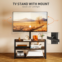 HOMCOM TV Stand Cabinet with Swivel Bracket for 32 - 65 Inch TVs, Industrial TV Cabinet with Open Shelves, Cable Management, Trapezoid-Shaped Steel Frame for Living Room, Bedroom, Rustic Brown - thumbnail 4