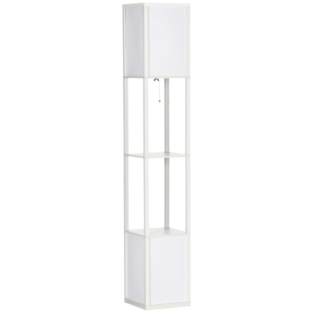 HOMCOM Floor Lamp with Shelves, Modern Floor Standing Lamp with Dual Ambient Light for Living Room, Bedroom, White - Aosom UK - image 1