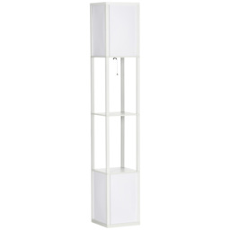 HOMCOM Floor Lamp with Shelves, Modern Floor Standing Lamp with Dual Ambient Light for Living Room, Bedroom, White - Aosom UK - thumbnail 1