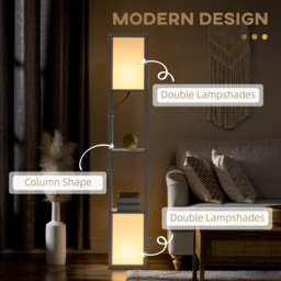 HOMCOM Floor Lamp with Shelves, Modern Floor Standing Lamp with Dual Ambient Light for Living Room, Bedroom, White - Aosom UK - thumbnail 4