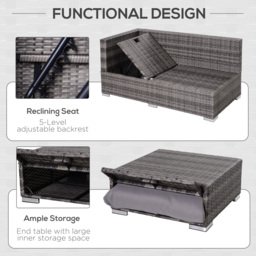 Outsunny 4-Seater Outdoor Garden PE Rattan Furniture Set Grey - Aosom UK - thumbnail 6