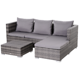 Outsunny 4-Seater Outdoor Garden PE Rattan Furniture Set Grey - Aosom UK - thumbnail 1