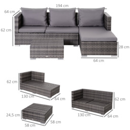 Outsunny 4-Seater Outdoor Garden PE Rattan Furniture Set Grey - Aosom UK - thumbnail 3