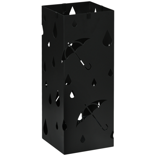 HOMCOM Square Umbrella Stand Freestanding for Hallway with 4 Hooks, Drip Tray, Metal Construction, Dark Grey - Aosom UK - image 1