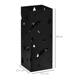 HOMCOM Square Umbrella Stand Freestanding for Hallway with 4 Hooks, Drip Tray, Metal Construction, Dark Grey - Aosom UK - thumbnail 3