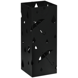 HOMCOM Square Umbrella Stand Freestanding for Hallway with 4 Hooks, Drip Tray, Metal Construction, Dark Grey - Aosom UK - thumbnail 1