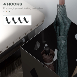 HOMCOM Square Umbrella Stand Freestanding for Hallway with 4 Hooks, Drip Tray, Metal Construction, Dark Grey - Aosom UK - thumbnail 6