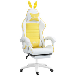 Vinsetto Racing Gaming Chair, Reclining PU Leather Computer Chair with Removable Rabbit Ears, Footrest, Headrest and Lumber Support, Yellow - Aosom UK - thumbnail 1