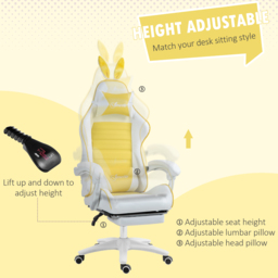 Vinsetto Racing Gaming Chair, Reclining PU Leather Computer Chair with Removable Rabbit Ears, Footrest, Headrest and Lumber Support, Yellow - Aosom UK - thumbnail 5