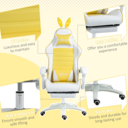 Vinsetto Racing Gaming Chair, Reclining PU Leather Computer Chair with Removable Rabbit Ears, Footrest, Headrest and Lumber Support, Yellow - Aosom UK - thumbnail 8