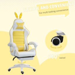 Vinsetto Racing Gaming Chair, Reclining PU Leather Computer Chair with Removable Rabbit Ears, Footrest, Headrest and Lumber Support, Yellow - Aosom UK - thumbnail 7