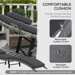 Outsunny Rattan Folding Sun Lounger Outdoor Chair with Cushion and Pillow Grey - thumbnail 5