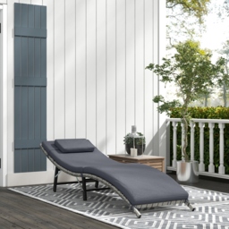 Outsunny Rattan Folding Sun Lounger Outdoor Chair with Cushion and Pillow Grey - thumbnail 2