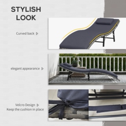 Outsunny Rattan Folding Sun Lounger Outdoor Chair with Cushion and Pillow Grey - thumbnail 6