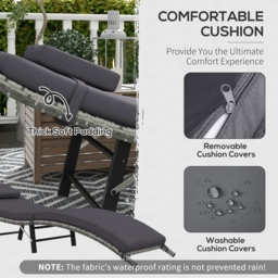Outsunny Rattan Folding Sun Lounger Outdoor Chair with Cushion and Pillow Grey - thumbnail 5