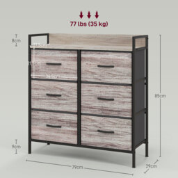 HOMCOM Rustic Chest of Six Fabric Drawers - Grey Wood Effect - Aosom UK - thumbnail 3
