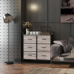 HOMCOM Rustic Chest of Six Fabric Drawers - Grey Wood Effect - Aosom UK - thumbnail 9