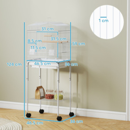 PawHut Bird Cage Budgie Cages for Finch Canary Parakeet with Stand Wheels Slide-out Tray Accessories Storage Shelf, White - thumbnail 3