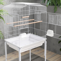 PawHut Bird Cage Budgie Cages for Finch Canary Parakeet with Stand Wheels Slide-out Tray Accessories Storage Shelf, White - thumbnail 8