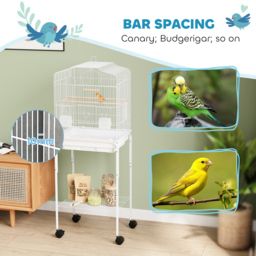 PawHut Bird Cage Budgie Cages for Finch Canary Parakeet with Stand Wheels Slide-out Tray Accessories Storage Shelf, White - thumbnail 6