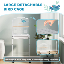 PawHut Bird Cage Budgie Cages for Finch Canary Parakeet with Stand Wheels Slide-out Tray Accessories Storage Shelf, White - thumbnail 4