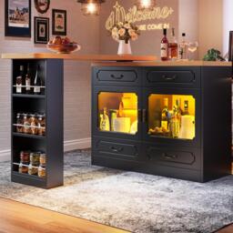 360° Rotating Bar Table with Rotatable Side and Spice Rack, Extendable Kitchen Island with 4 Drawers, 135-203L x 39W x 93H cm, Black - Aosom UK - thumbnail 8