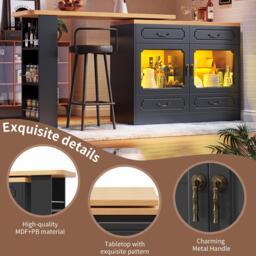 360° Rotating Bar Table with Rotatable Side and Spice Rack, Extendable Kitchen Island with 4 Drawers, 135-203L x 39W x 93H cm, Black - Aosom UK - thumbnail 6