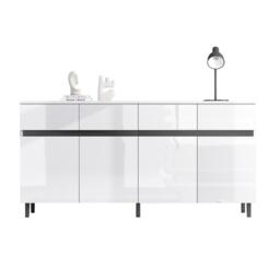 Storage Cabinet with High-goss 4-Door, 4-Drawer and Soft-close Hinges, Sideboard with Adjustable Shelves, 160L x 40W x 68H cm, White - Aosom UK - thumbnail 2