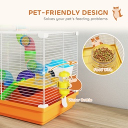 PawHut 2 Tier Hamster Cage, Gerbil Cage with Handle, Exercise Wheels, Tunnel, Water Bottle, Dishes, Ladder, for Dwarf - thumbnail 5