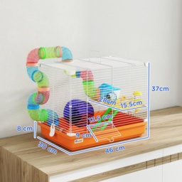 PawHut 2 Tier Hamster Cage, Gerbil Cage with Handle, Exercise Wheels, Tunnel, Water Bottle, Dishes, Ladder, for Dwarf - thumbnail 3