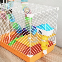 PawHut 2 Tier Hamster Cage, Gerbil Cage with Handle, Exercise Wheels, Tunnel, Water Bottle, Dishes, Ladder, for Dwarf - thumbnail 8