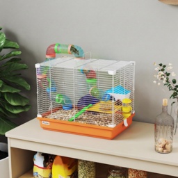 PawHut 2 Tier Hamster Cage, Gerbil Cage with Handle, Exercise Wheels, Tunnel, Water Bottle, Dishes, Ladder, for Dwarf - thumbnail 2