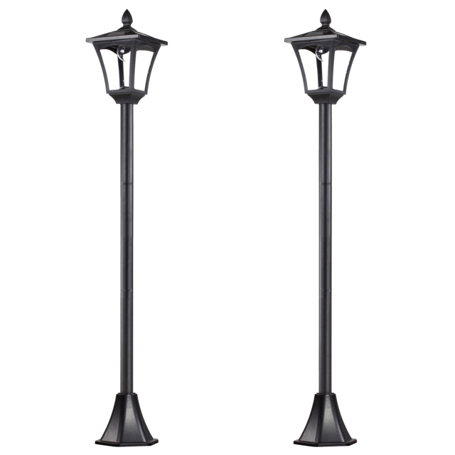 Outsunny 2 Pieces Outdoor Garden Solar Post Lamp Sensor Dimmable LED Lantern Bollard Pathway 1.6M Tall – Black - Aosom UK - image 1