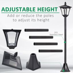 Outsunny 2 Pieces Outdoor Garden Solar Post Lamp Sensor Dimmable LED Lantern Bollard Pathway 1.6M Tall – Black - Aosom UK - thumbnail 6