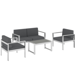 Outsunny 4 Seater Garden Furniture Set, Extra Wide Deep Garden Sofa Set with Olefin Cushions, Brushed Aluminium Frame, Dark Grey - thumbnail 1