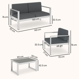 Outsunny 4 Seater Garden Furniture Set, Extra Wide Deep Garden Sofa Set with Olefin Cushions, Brushed Aluminium Frame, Dark Grey - thumbnail 3
