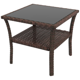 Outsunny 50cm Outdoor PE Rattan Coffee Table, Patio Wicker Two-tier Side Table with Glass Top, for Patio, Garden, Balcony, Brown - Aosom UK