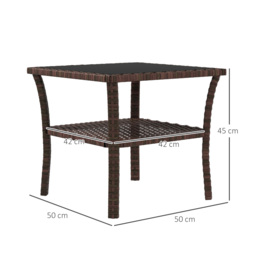 Outsunny 50cm Outdoor PE Rattan Coffee Table, Patio Wicker Two-tier Side Table with Glass Top, for Patio, Garden, Balcony, Brown - Aosom UK - thumbnail 3