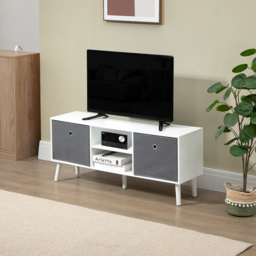 HOMCOM Morden TV Cabinet, TV Stand for TVs Up to 50 Inches with Storage Compartments and Drawer, White & Grey - Aosom UK - thumbnail 2