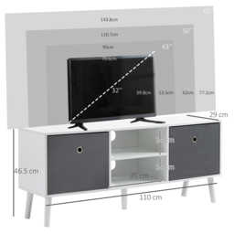 HOMCOM Morden TV Cabinet, TV Stand for TVs Up to 50 Inches with Storage Compartments and Drawer, White & Grey - Aosom UK - thumbnail 3