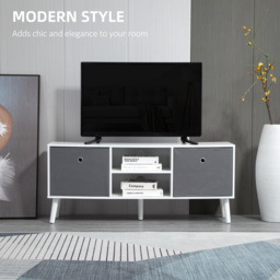 HOMCOM Morden TV Cabinet, TV Stand for TVs Up to 50 Inches with Storage Compartments and Drawer, White & Grey - Aosom UK - thumbnail 4
