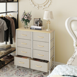 HOMCOM Fabric Chest of Drawers, Industrial Bedroom Dresser with 8 Fabric Drawers, Steel Frame and Wooden Top for Nursery, Living Room, Hallway, Maple Wood-effect - thumbnail 7